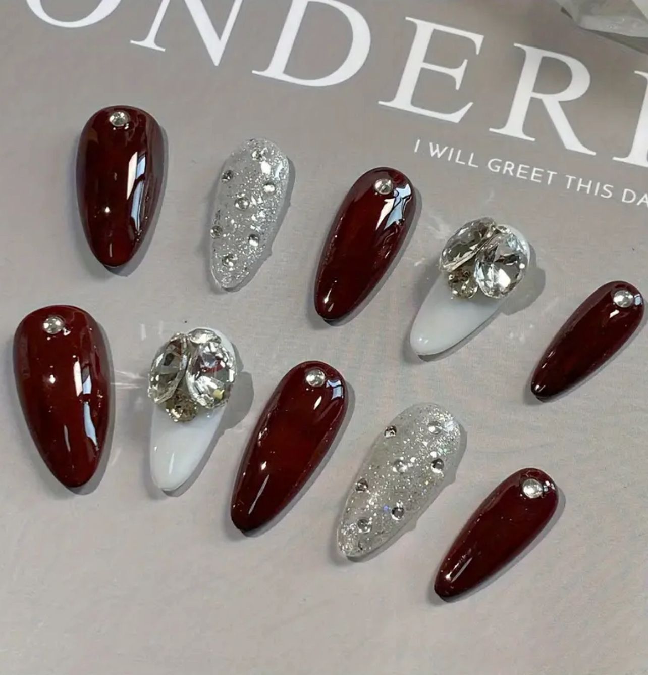 Luxury Maroon Wedding Nails ♥️✨
