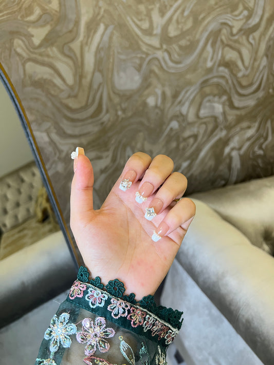 Square French Stone Touch Nails✨ (Hand Made)
