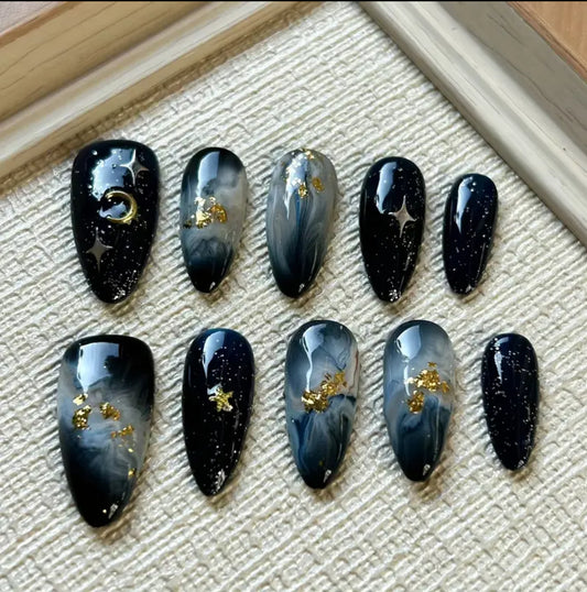 Luxury Midnight Sky Fall Nails 🌌🌙✨