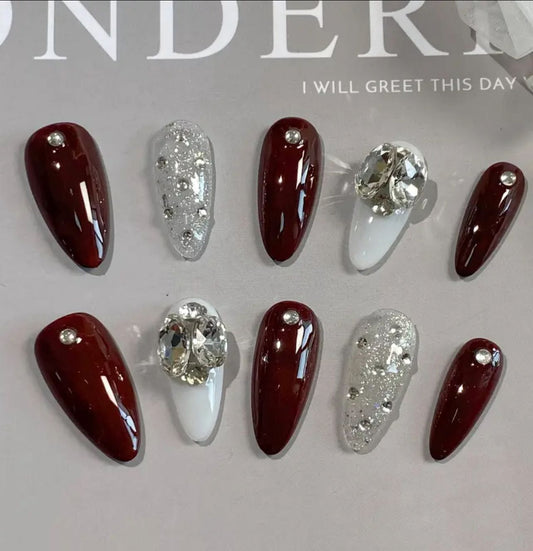 Luxury Maroon Wedding Nails ♥️✨