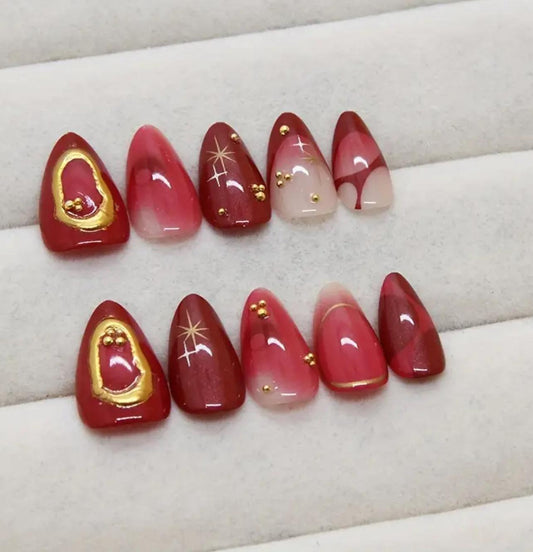 Chic Maroon Statement Party Wear Nails