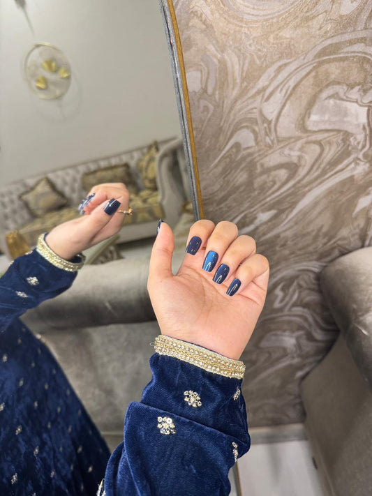 Midnight Blue Cat Eye Nails - Small Size🫐🌟